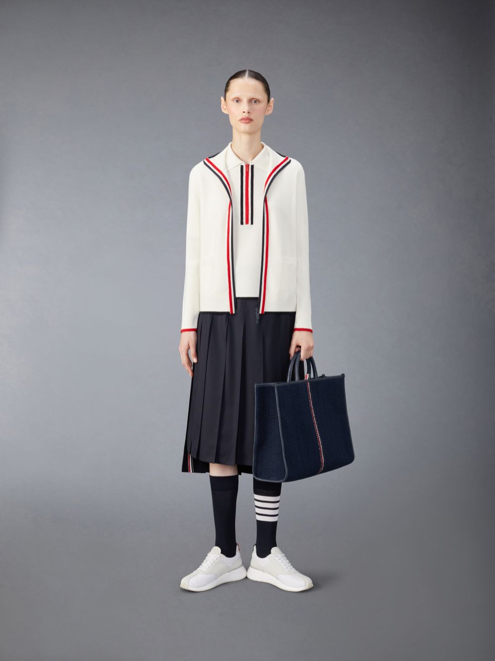 Cárdigan Thom Browne Wool Funnel Neck Full Zip Mujer Blancas | ICG72L70908
