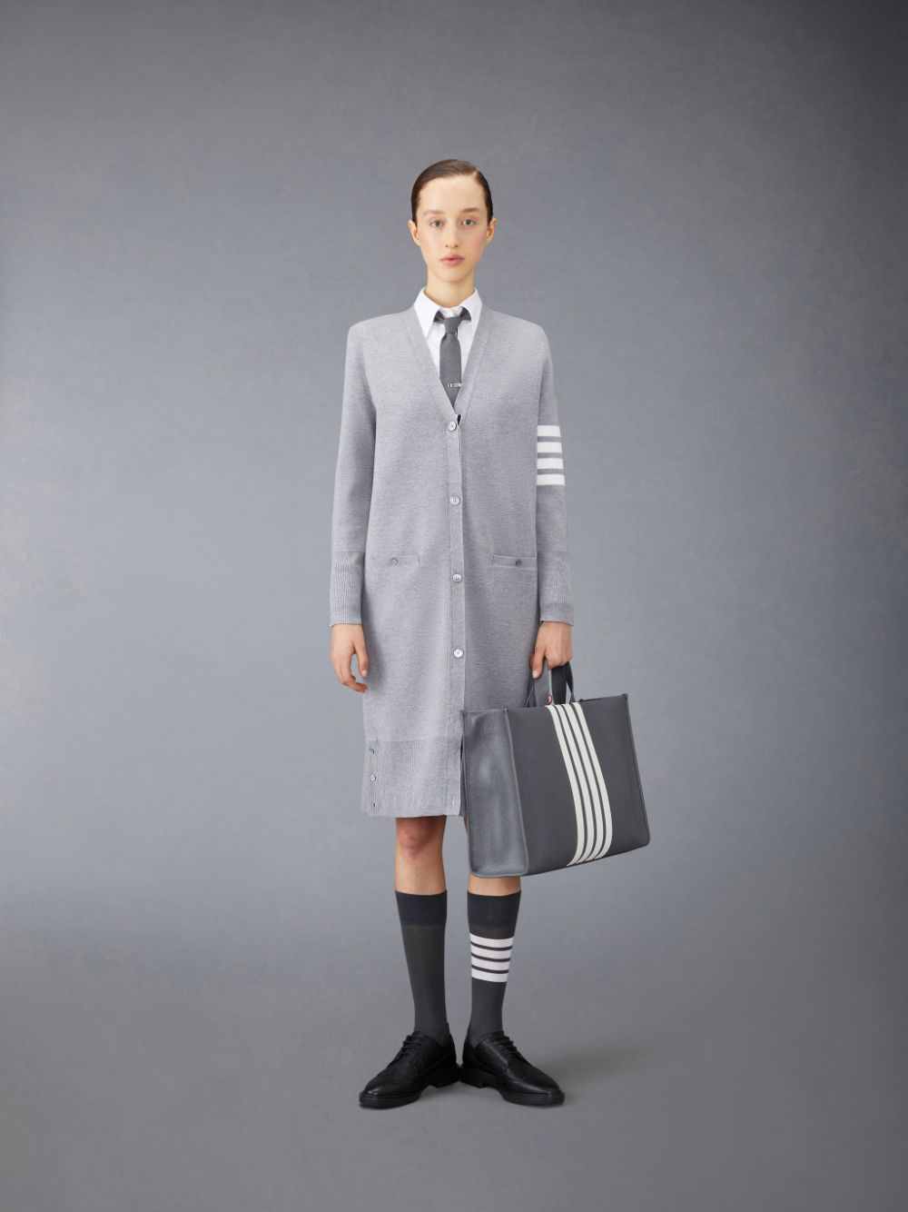 Cárdigan Thom Browne Wool Long V-Neck Mujer Gris | TCJ13Y52811