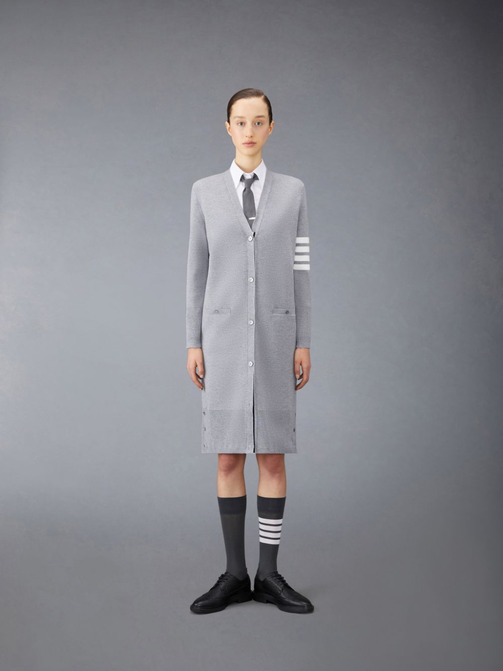 Cárdigan Thom Browne Wool Long V-Neck Mujer Gris | TCJ13Y52811