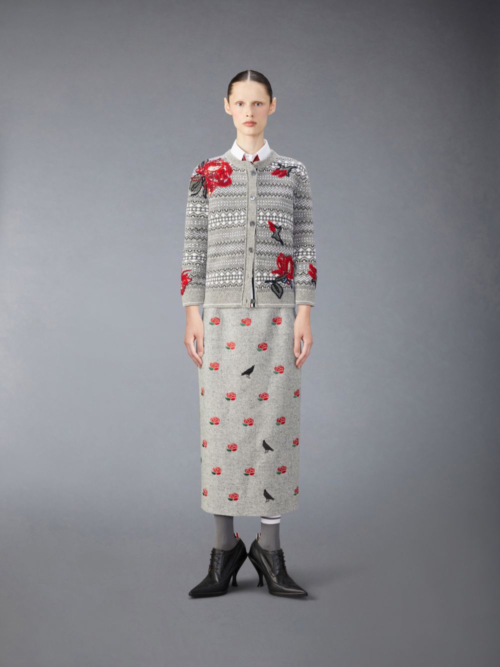 Cárdigan Thom Browne Wool Rose Mujer Gris | ACZ51A08458