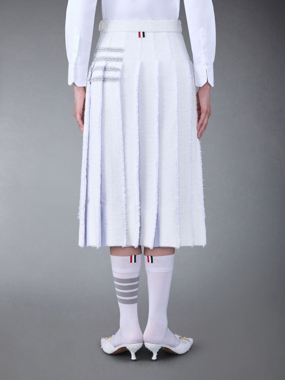 Falda Thom Browne Classic Tweed Braided Tipping Pleated Mujer Blancas | CWF57S80731