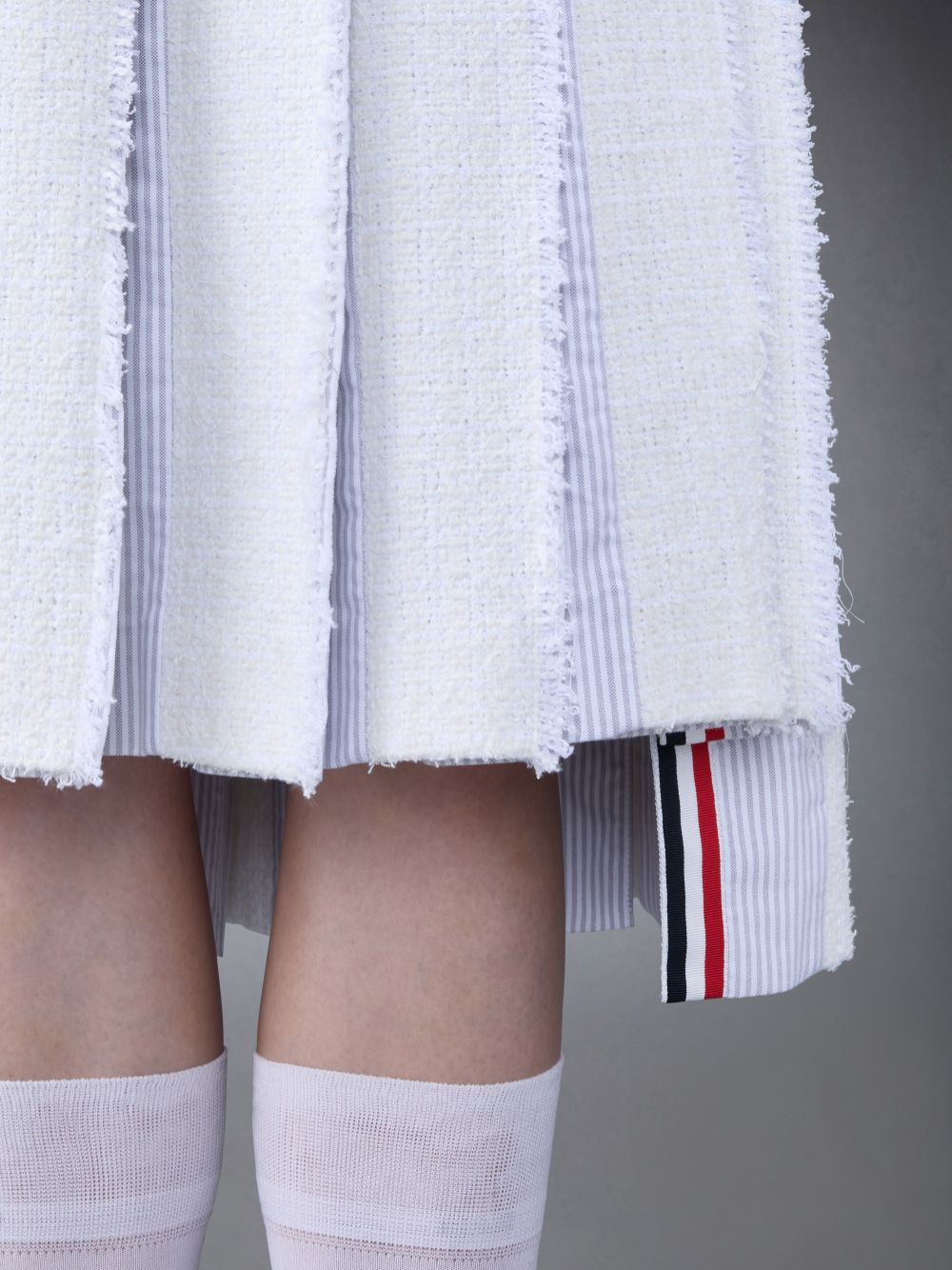 Falda Thom Browne Classic Tweed Braided Tipping Pleated Mujer Blancas | CWF57S80731