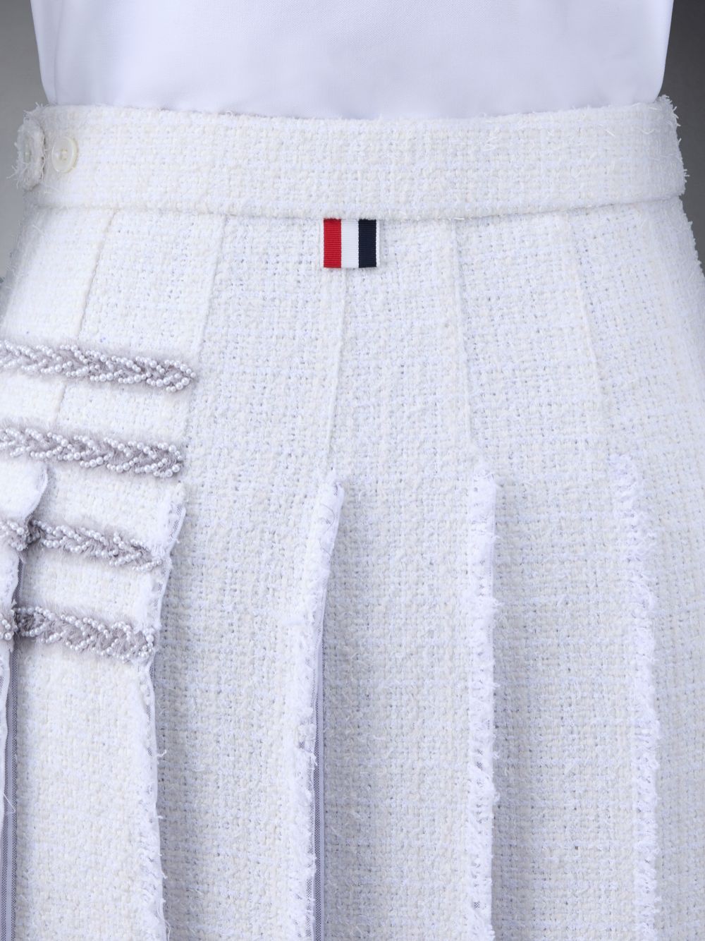 Falda Thom Browne Classic Tweed Braided Tipping Pleated Mujer Blancas | CWF57S80731