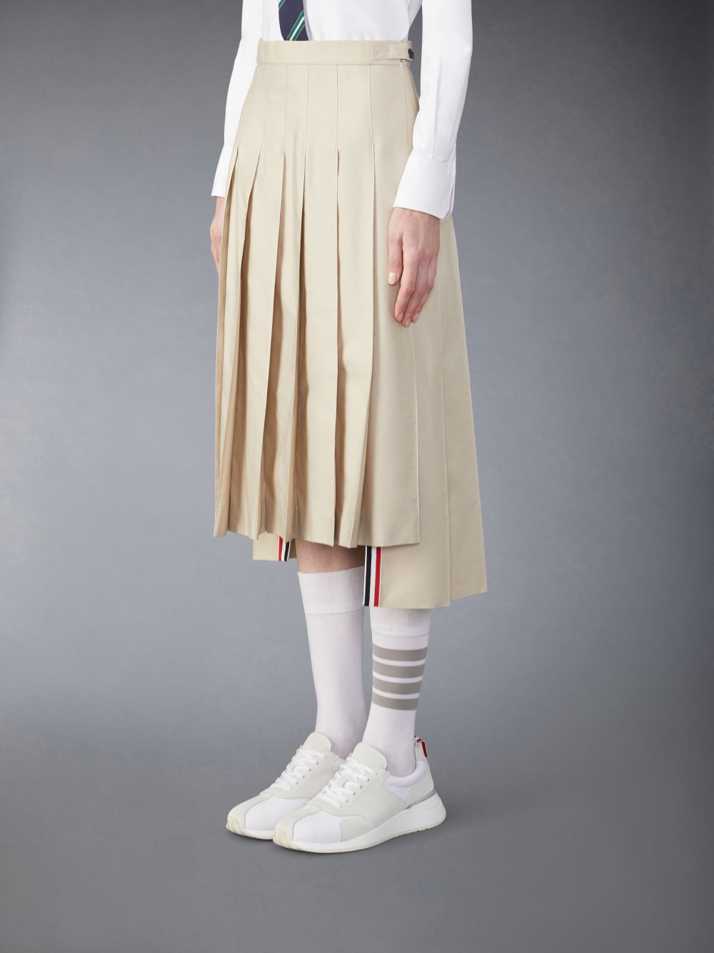 Falda Thom Browne Classic Typewriter Midi Pleated Mujer Beige | XXH92W55391