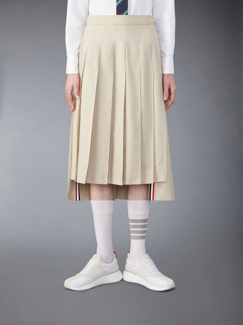 Falda Thom Browne Classic Typewriter Midi Pleated Mujer Beige | XXH92W55391
