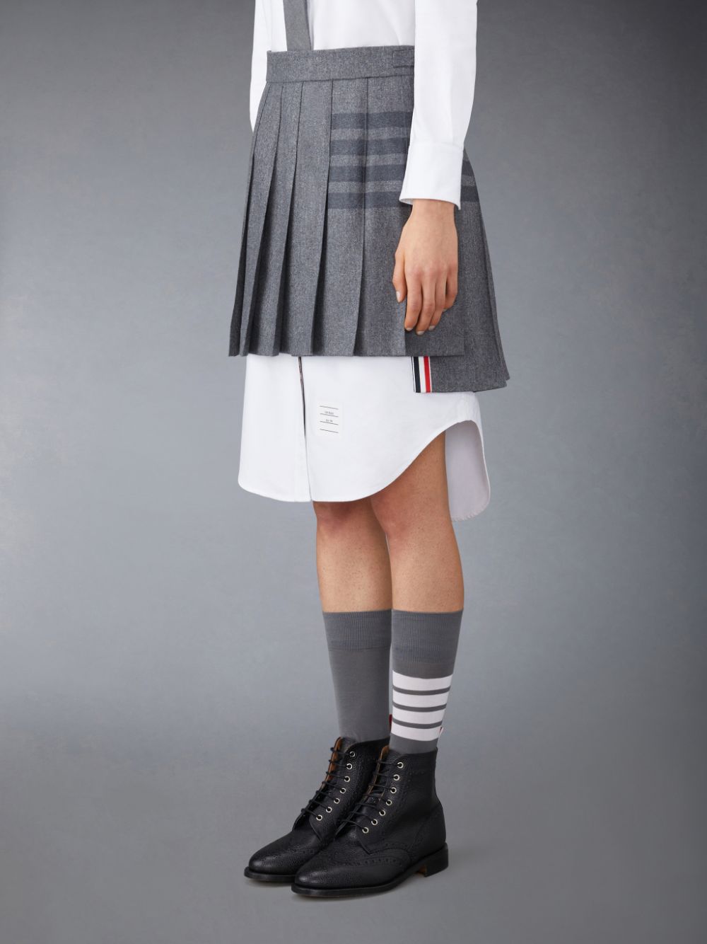Falda Thom Browne Flannel 4-Bar Pleated Mini Mujer Gris | GUF88O07514
