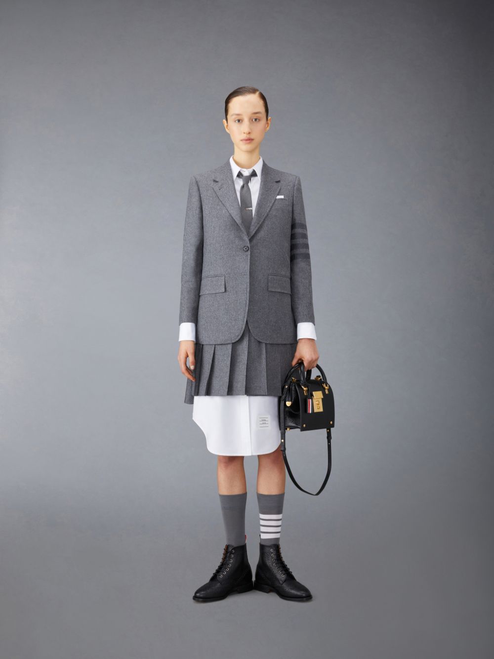 Falda Thom Browne Flannel 4-Bar Pleated Mini Mujer Gris | GUF88O07514