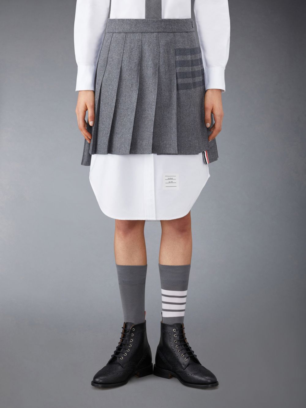 Falda Thom Browne Flannel 4-Bar Pleated Mini Mujer Gris | GUF88O07514