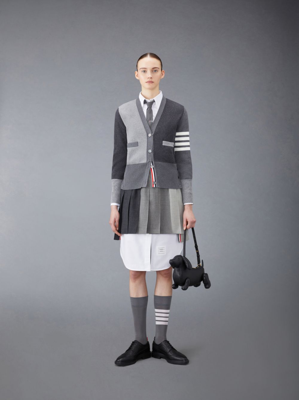 Falda Thom Browne Funmix Wool Fresco Pleated Mini Mujer Gris | LLM77M75449