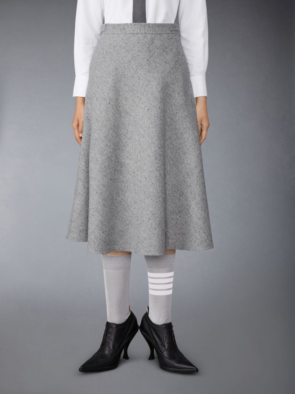 Falda Thom Browne Light Weight Irish Donegal Tweed Midi A-line Side Tab Mujer Gris | NEJ83D43048