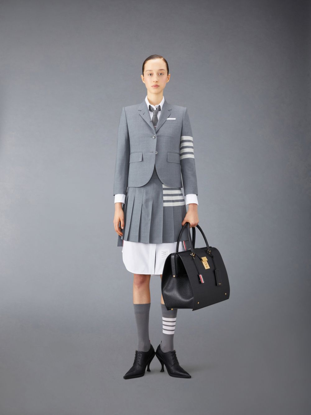 Falda Thom Browne Plain Weave 4-Bar Pleated Mini Mujer Gris | TGL64Q81139