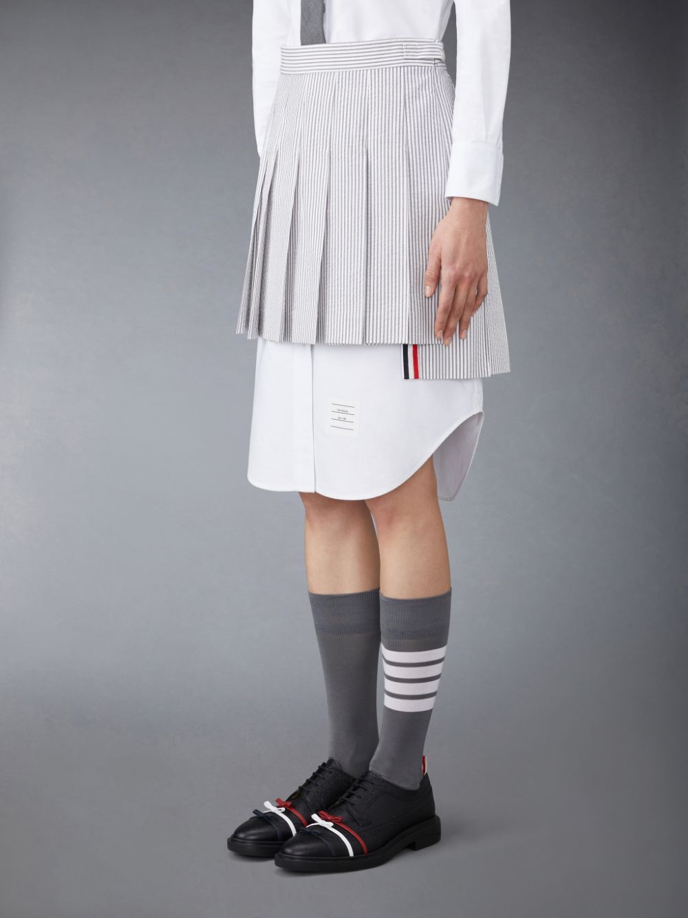 Falda Thom Browne Seersucker Pleated Mini Mujer Gris | DLI31W50934