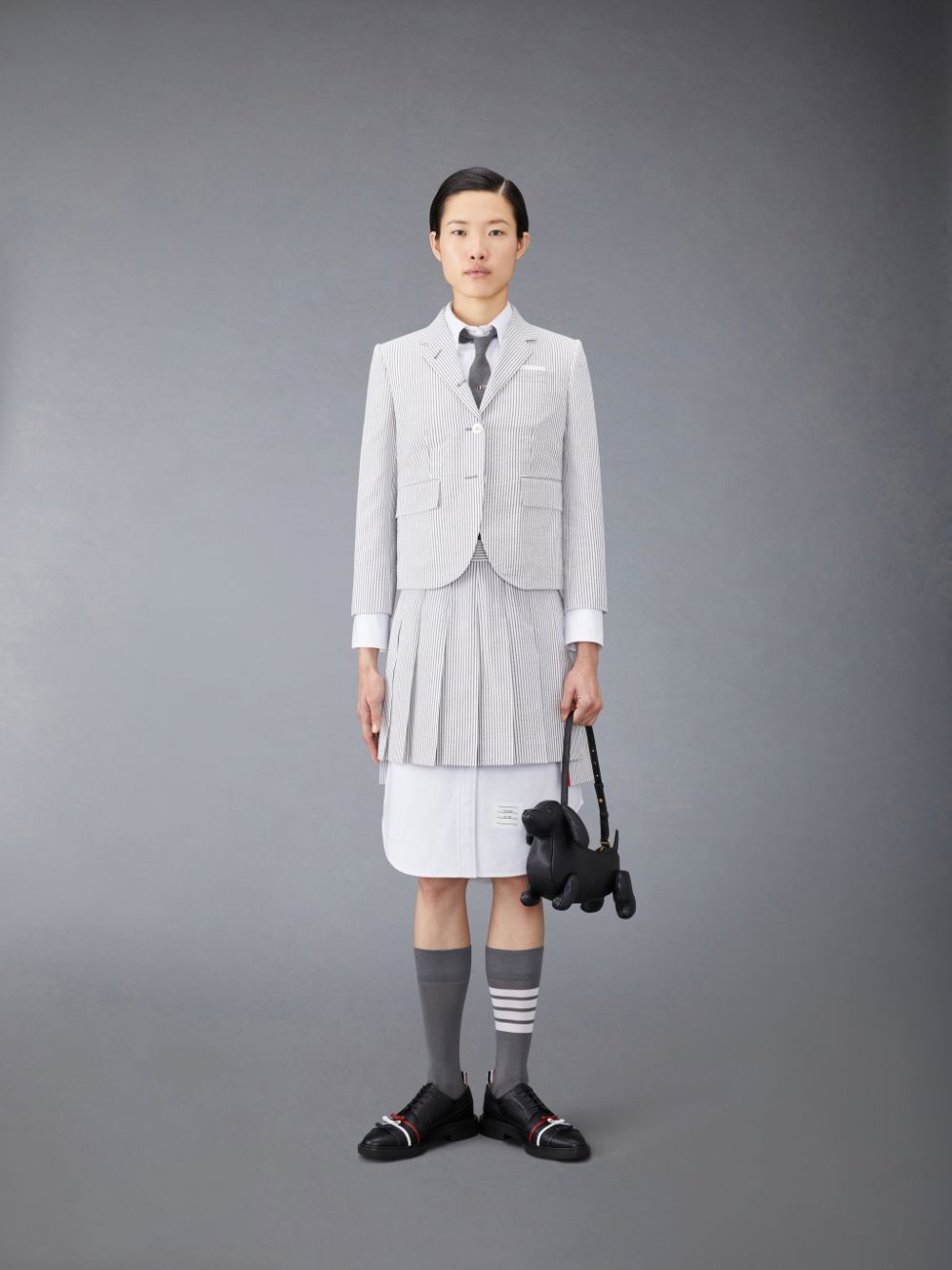 Falda Thom Browne Seersucker Pleated Mini Mujer Gris | DLI31W50934