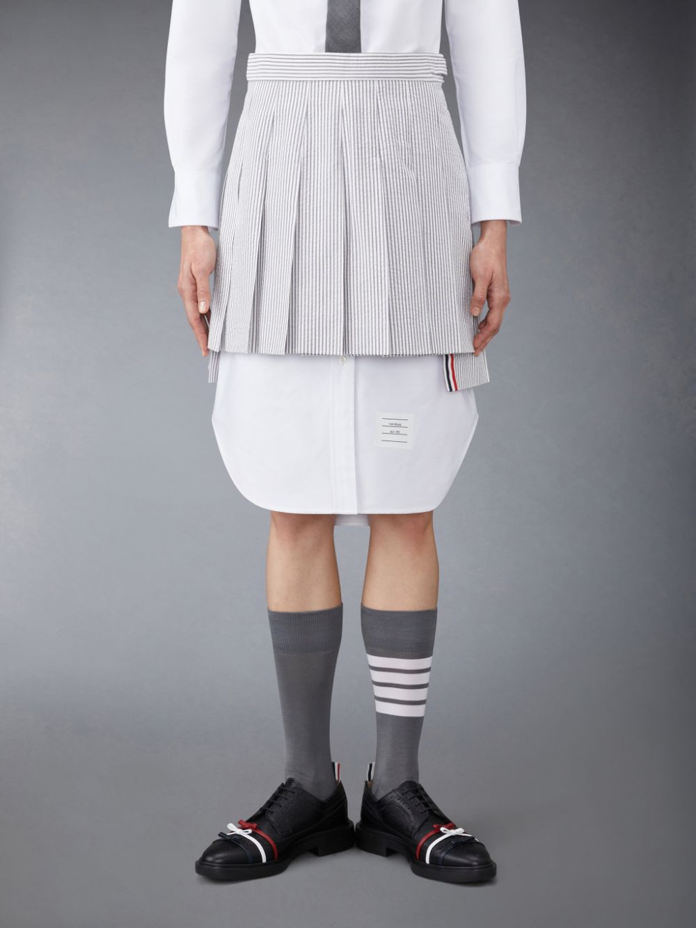 Falda Thom Browne Seersucker Pleated Mini Mujer Gris | DLI31W50934