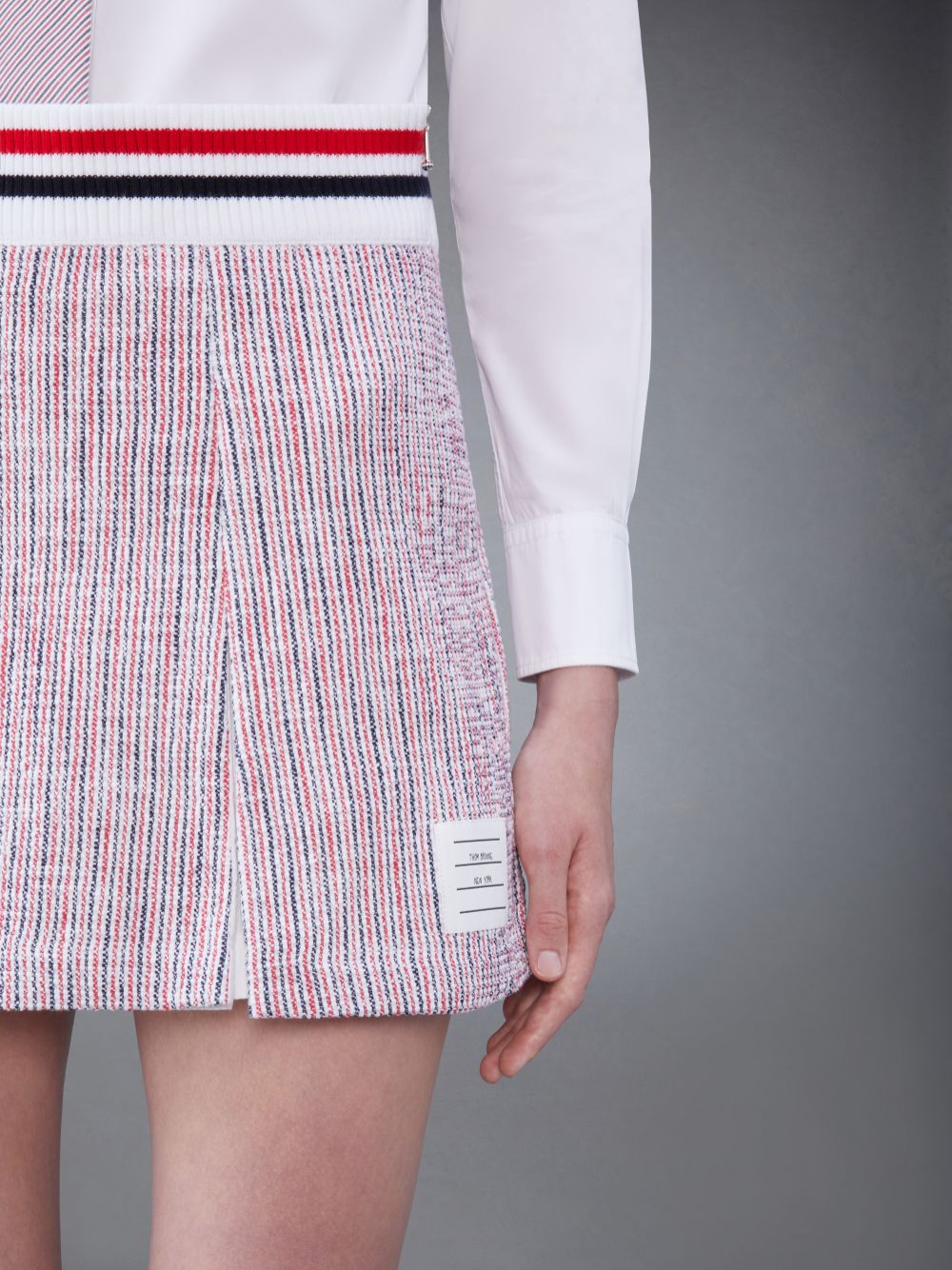 Falda Thom Browne Seersucker Tweed Box Pleat Mini Mujer Blancas | DLD31N85968
