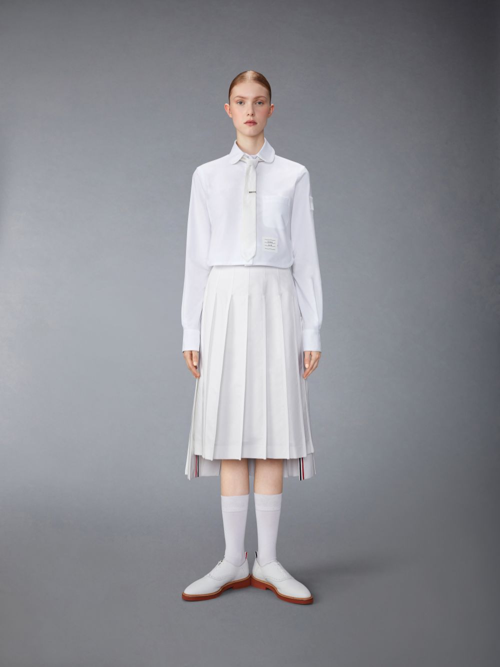 Falda Thom Browne Typewriter Self Tipping Midi Pleated Mujer Blancas | UDE17R90615