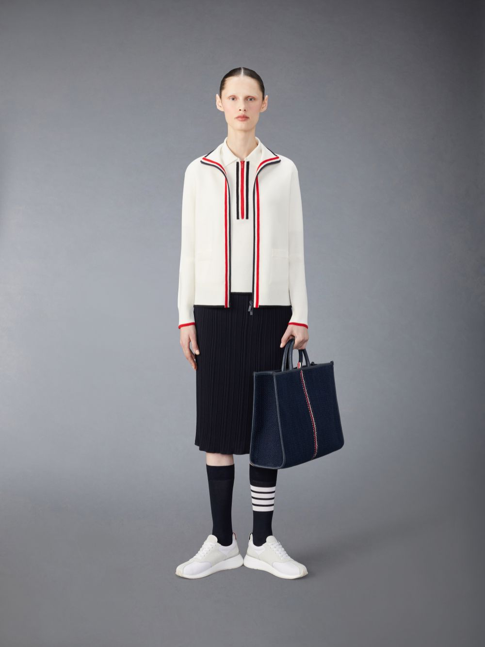 Falda Thom Browne Wool Crepe Rib Stitch Midi Plisse Mujer Azules | VHN95B02760