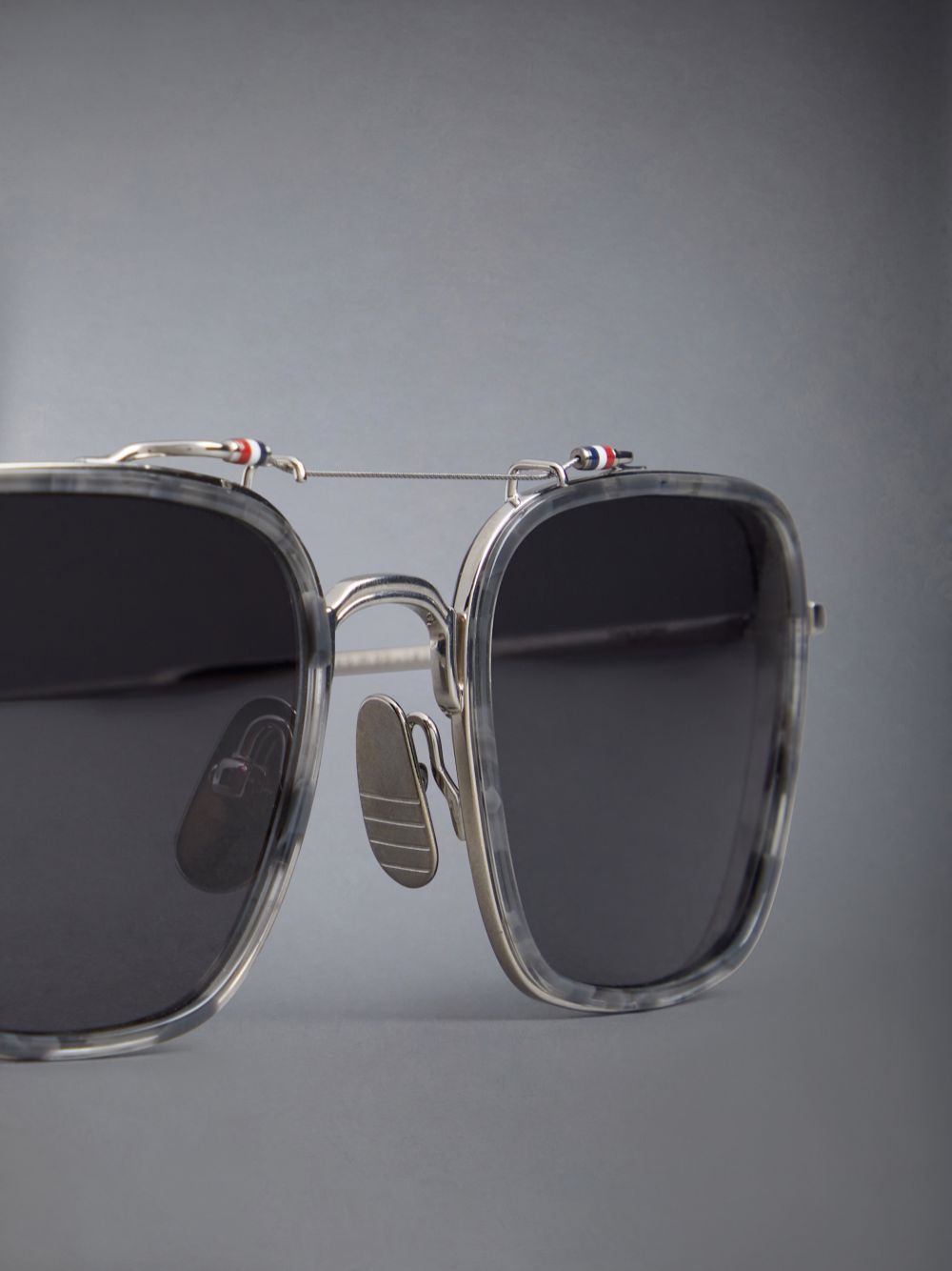 Gafas de Sol Thom Browne Acetate And Titanium Rectangular Aviator Hombre Gris | SLD27U23539