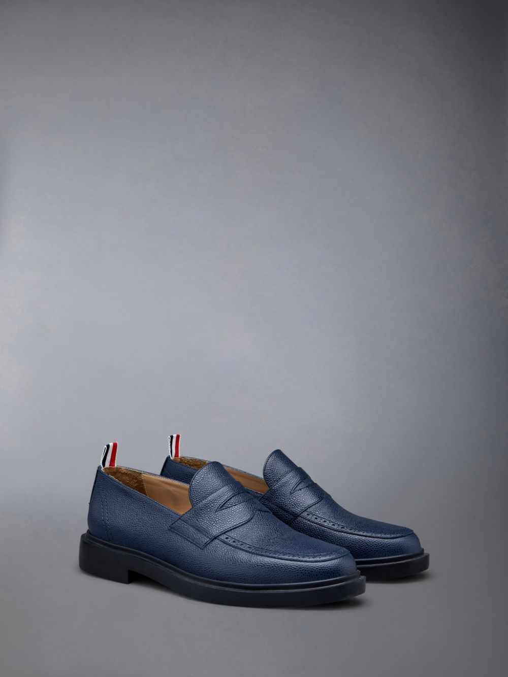 Mocasines Thom Browne Pebble Grain Leather Rubber Sole Penny Hombre Azules | JEQ23T03001
