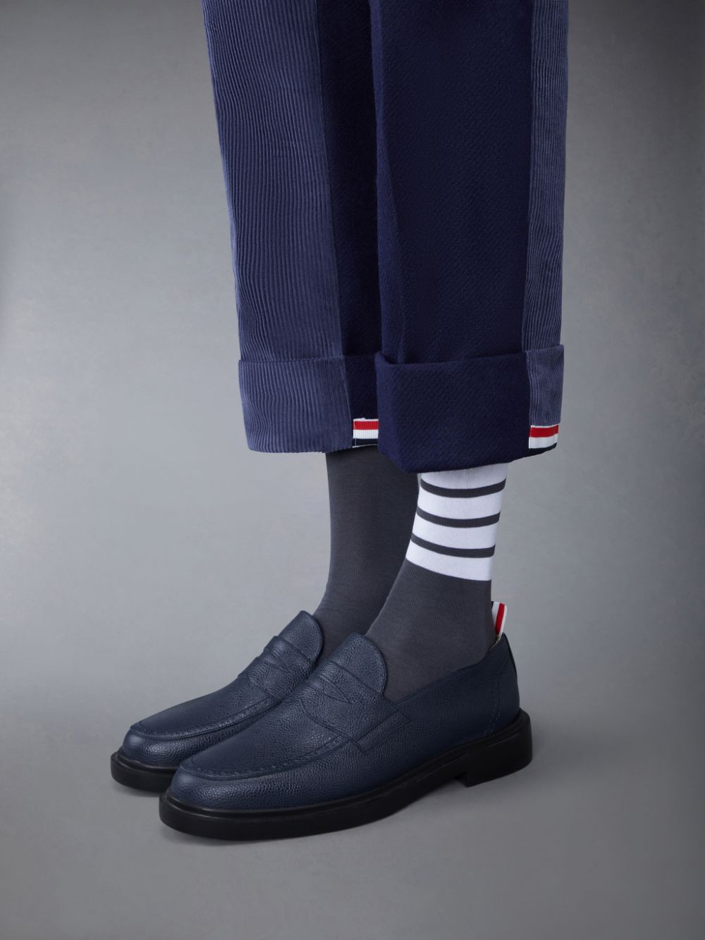 Mocasines Thom Browne Pebble Grain Leather Rubber Sole Penny Hombre Azules | JEQ23T03001