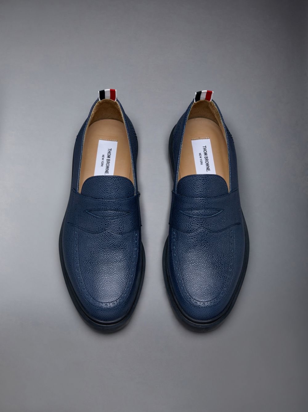 Mocasines Thom Browne Pebble Grain Leather Rubber Sole Penny Hombre Azules | JEQ23T03001