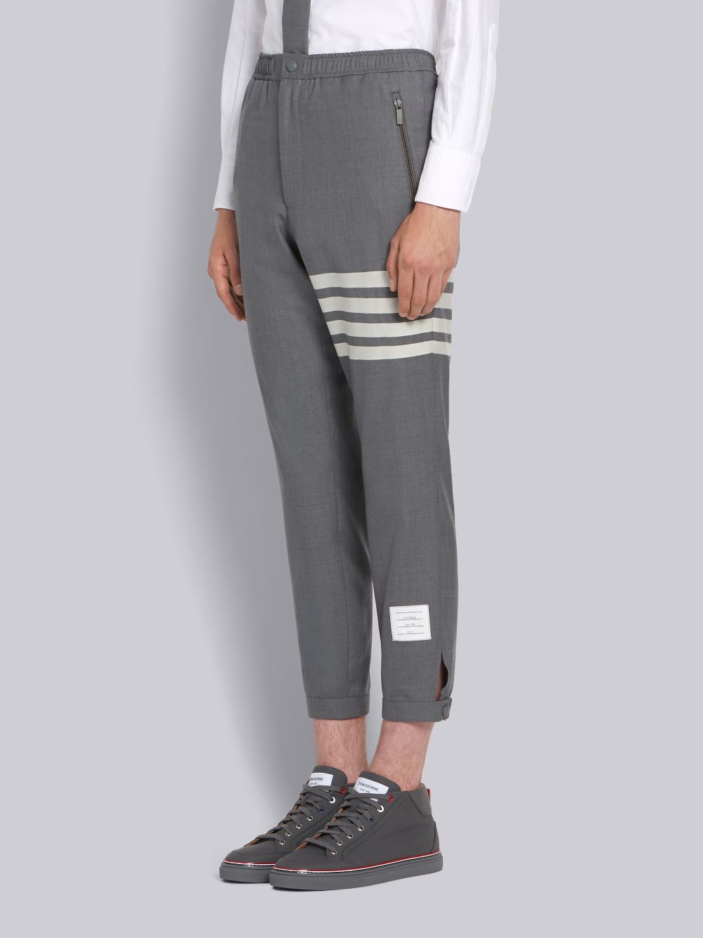 Pantalon Thom Browne Medium Plain Weave Suiting Snap Front Track Hombre Gris | NXY40Q78876