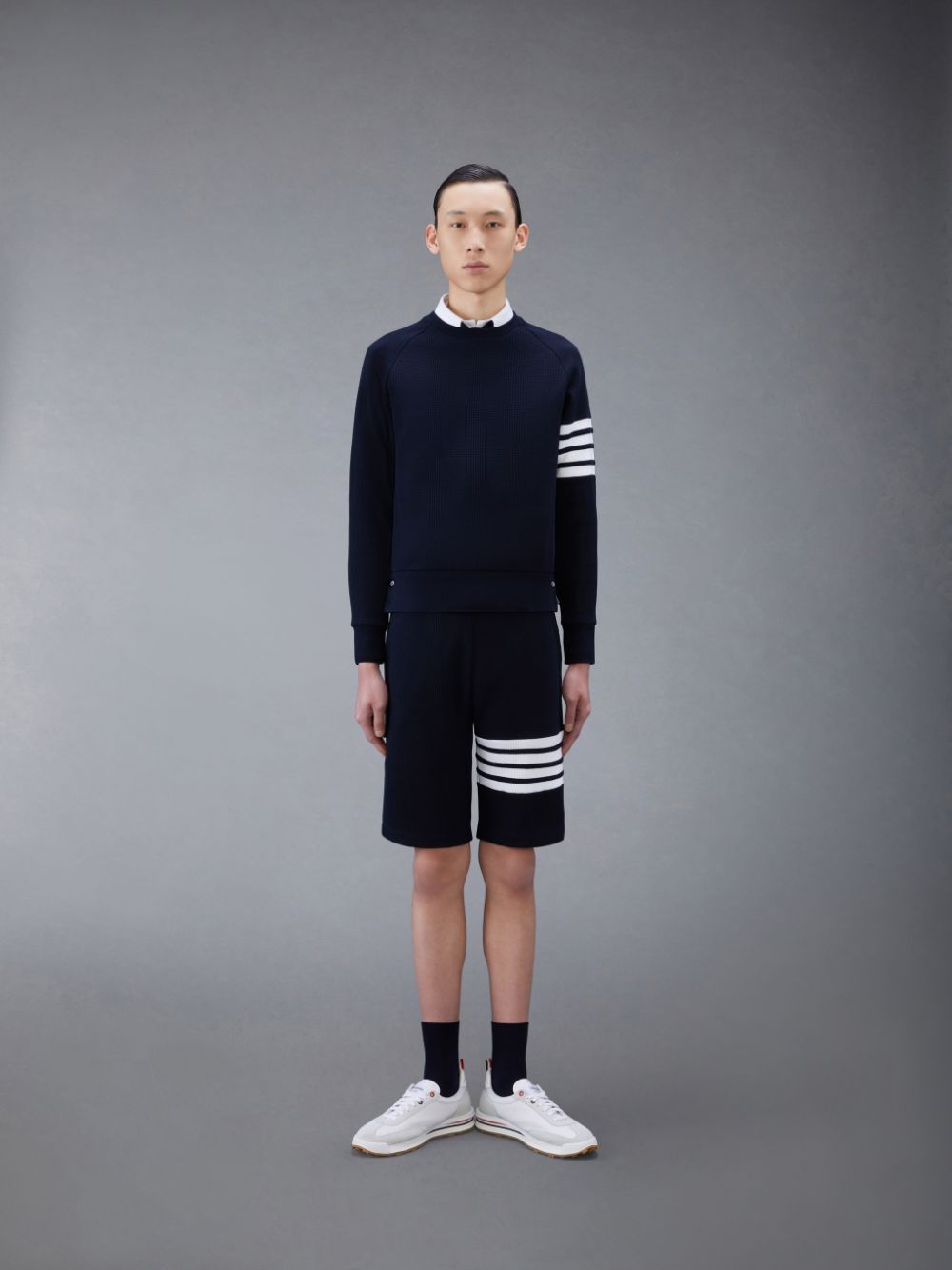 Pantalones Cortos Deportivos Thom Browne Waffle 4-Bar Hombre Azules | HQF06C34277