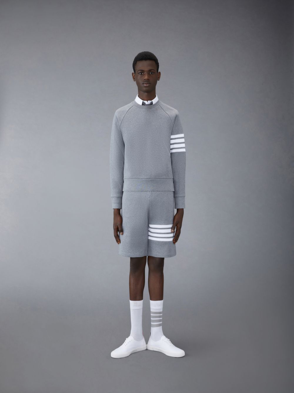 Pantalones Cortos Deportivos Thom Browne Waffle 4-Bar Hombre Gris | MRX07C33843