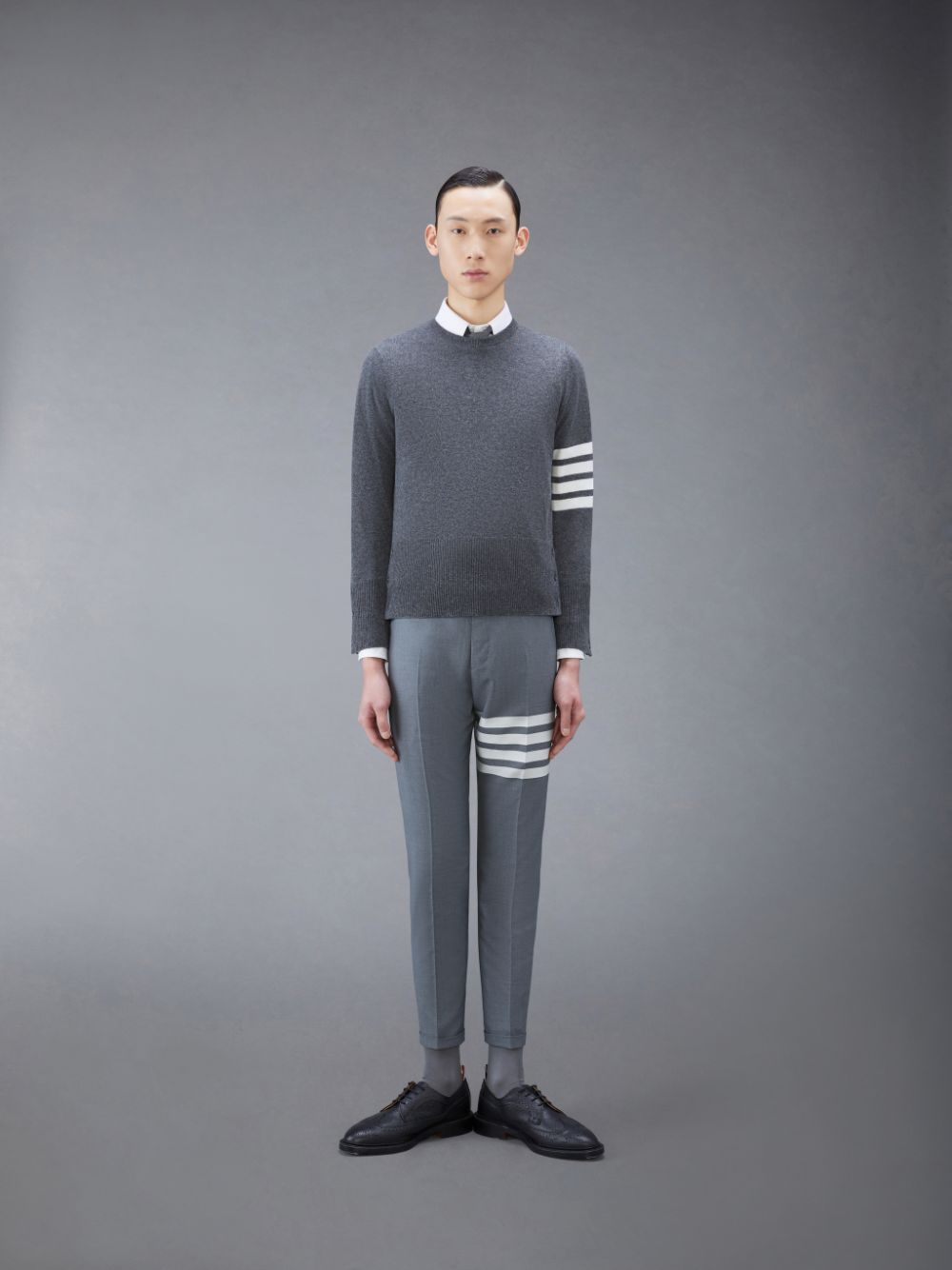 Pullover Thom Browne Cashmere 4-Bar Classic Hombre Gris | MBY33M68238