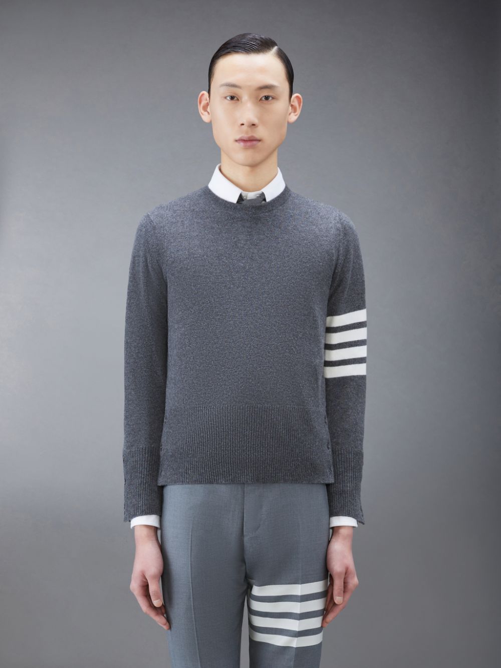 Pullover Thom Browne Cashmere 4-Bar Classic Hombre Gris | MBY33M68238