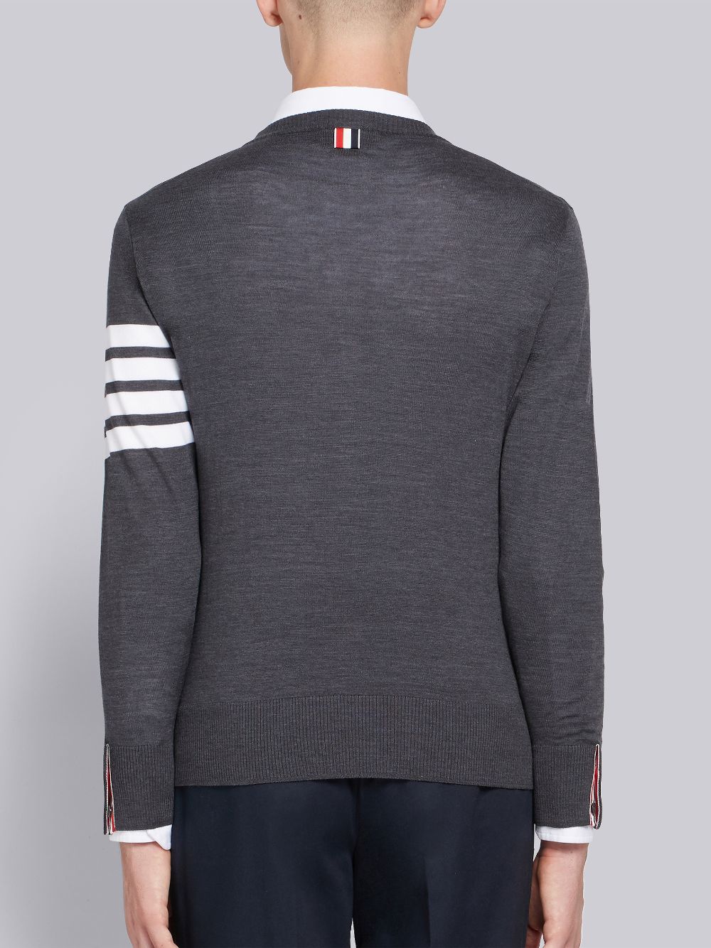 Pullover Thom Browne Dark Fine Merino Wool 4-Bar Crew Neck Hombre Gris | NZF21Z45605
