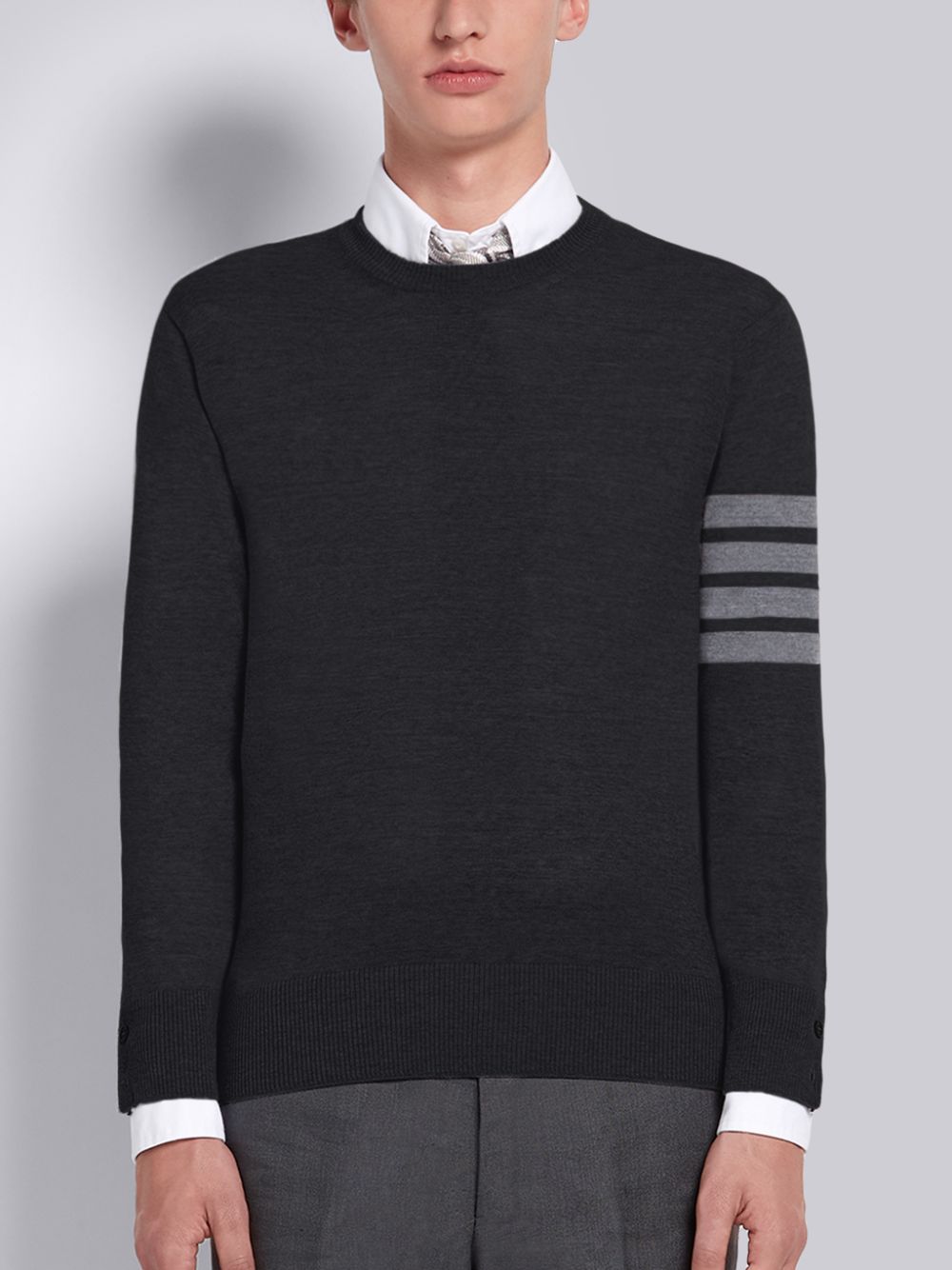 Pullover Thom Browne Fine Merino Wool 4-Bar Classic Crewneck Hombre Negras | IHR55J54868