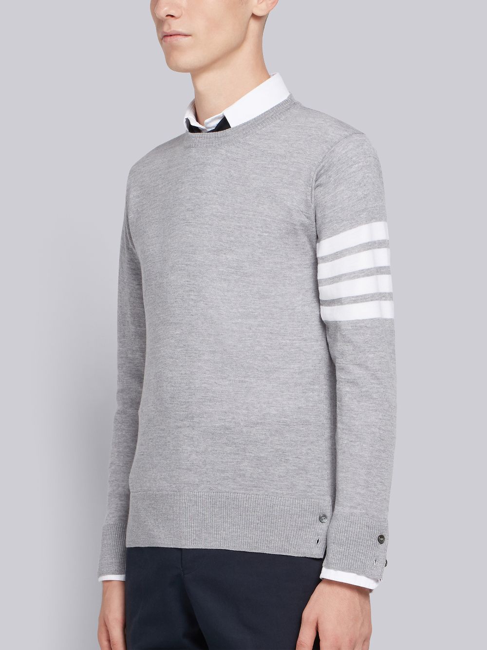 Pullover Thom Browne Light Fine Merino Wool 4-Bar Crew Neck Hombre Gris | GIA19V83323