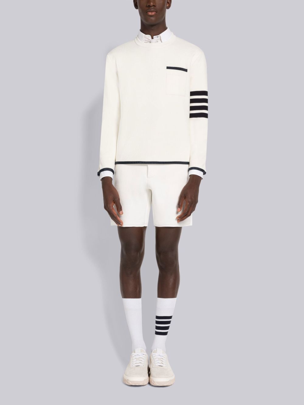 Pullover Thom Browne MILANO STITCH COTTON TIPPING 4-BAR BOXY CREW NECK Hombre Blancas | TRA03J05835
