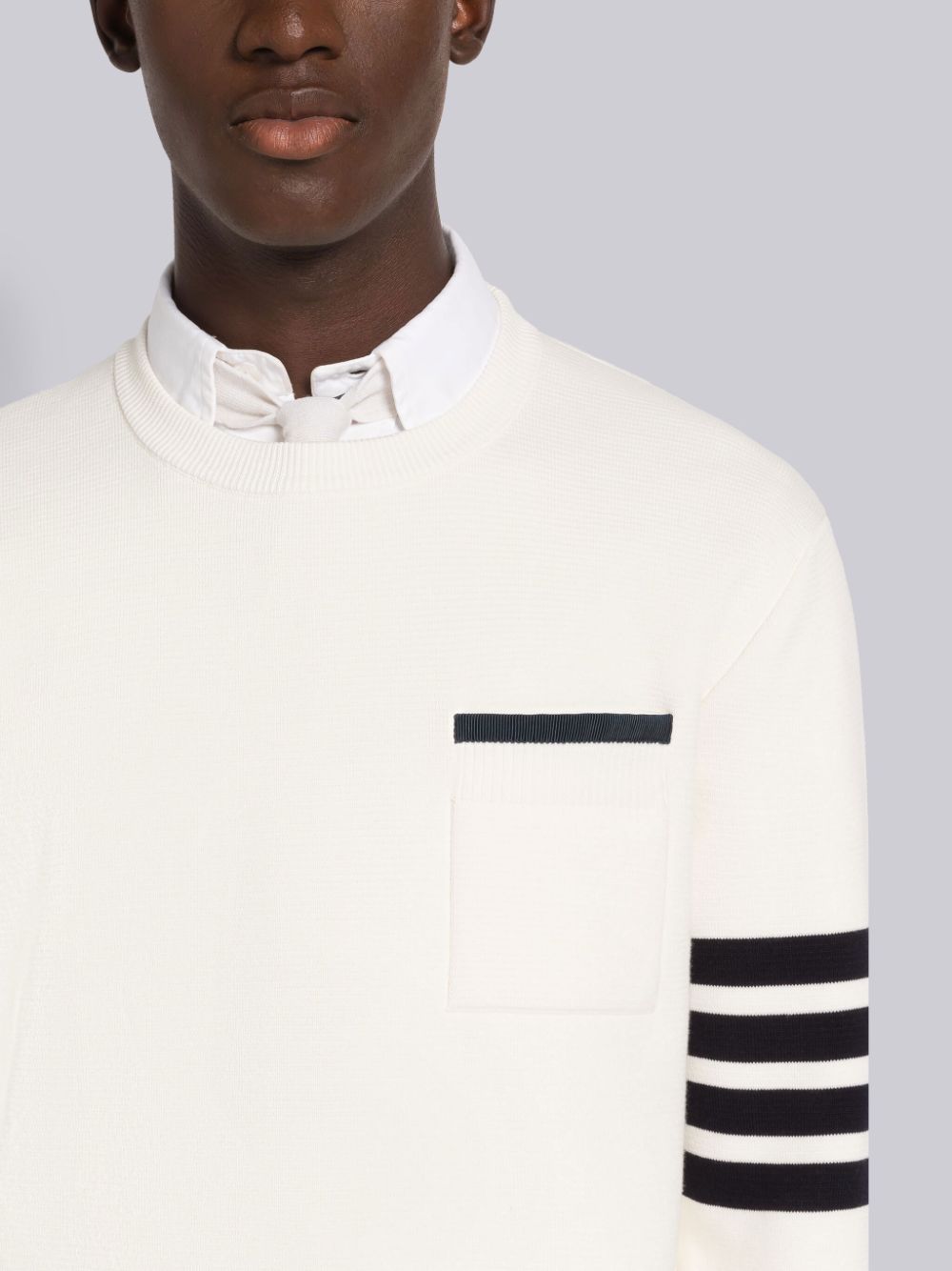 Pullover Thom Browne MILANO STITCH COTTON TIPPING 4-BAR BOXY CREW NECK Hombre Blancas | TRA03J05835