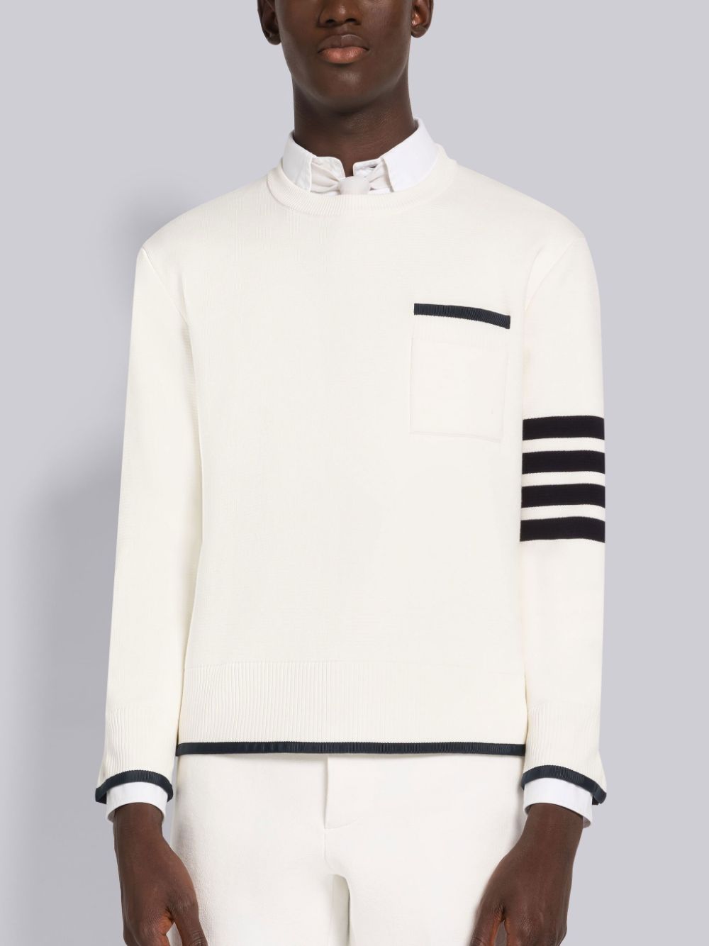 Pullover Thom Browne MILANO STITCH COTTON TIPPING 4-BAR BOXY CREW NECK Hombre Blancas | TRA03J05835