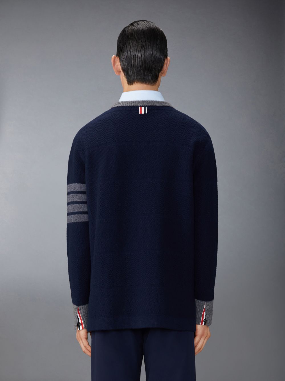 Pullover Thom Browne Merino Wool 4-Bar Textured Rugby Stripe Crew Neck Hombre Azules | MCU37X14652
