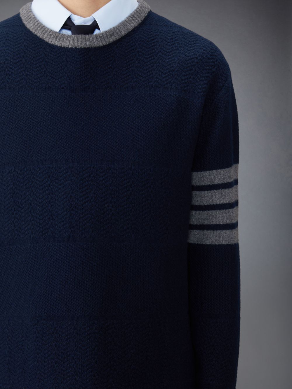 Pullover Thom Browne Merino Wool 4-Bar Textured Rugby Stripe Crew Neck Hombre Azules | MCU37X14652