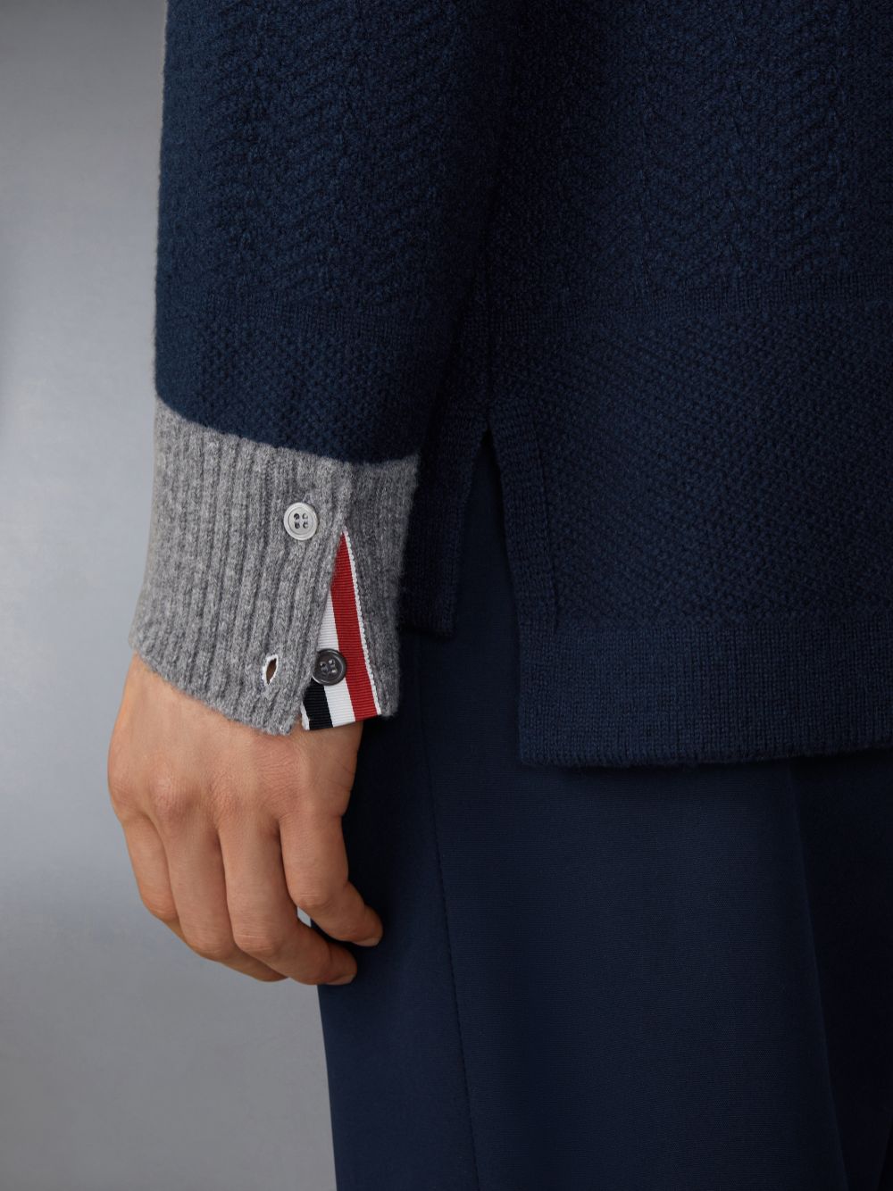 Pullover Thom Browne Merino Wool 4-Bar Textured Rugby Stripe Crew Neck Hombre Azules | MCU37X14652