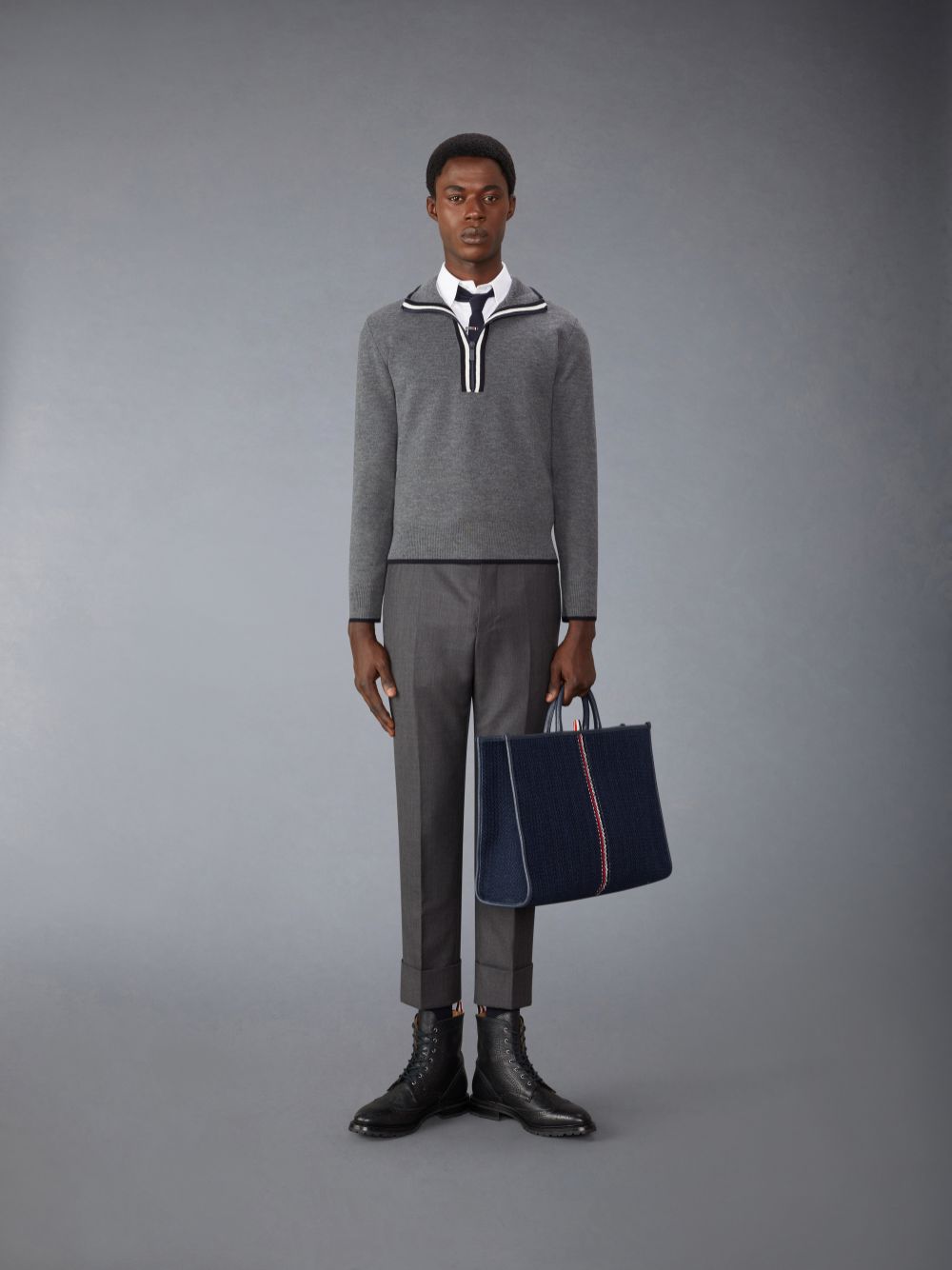 Pullover Thom Browne Merino Wool Milano Stitch Zip up Hombre Gris | VEQ19C81664