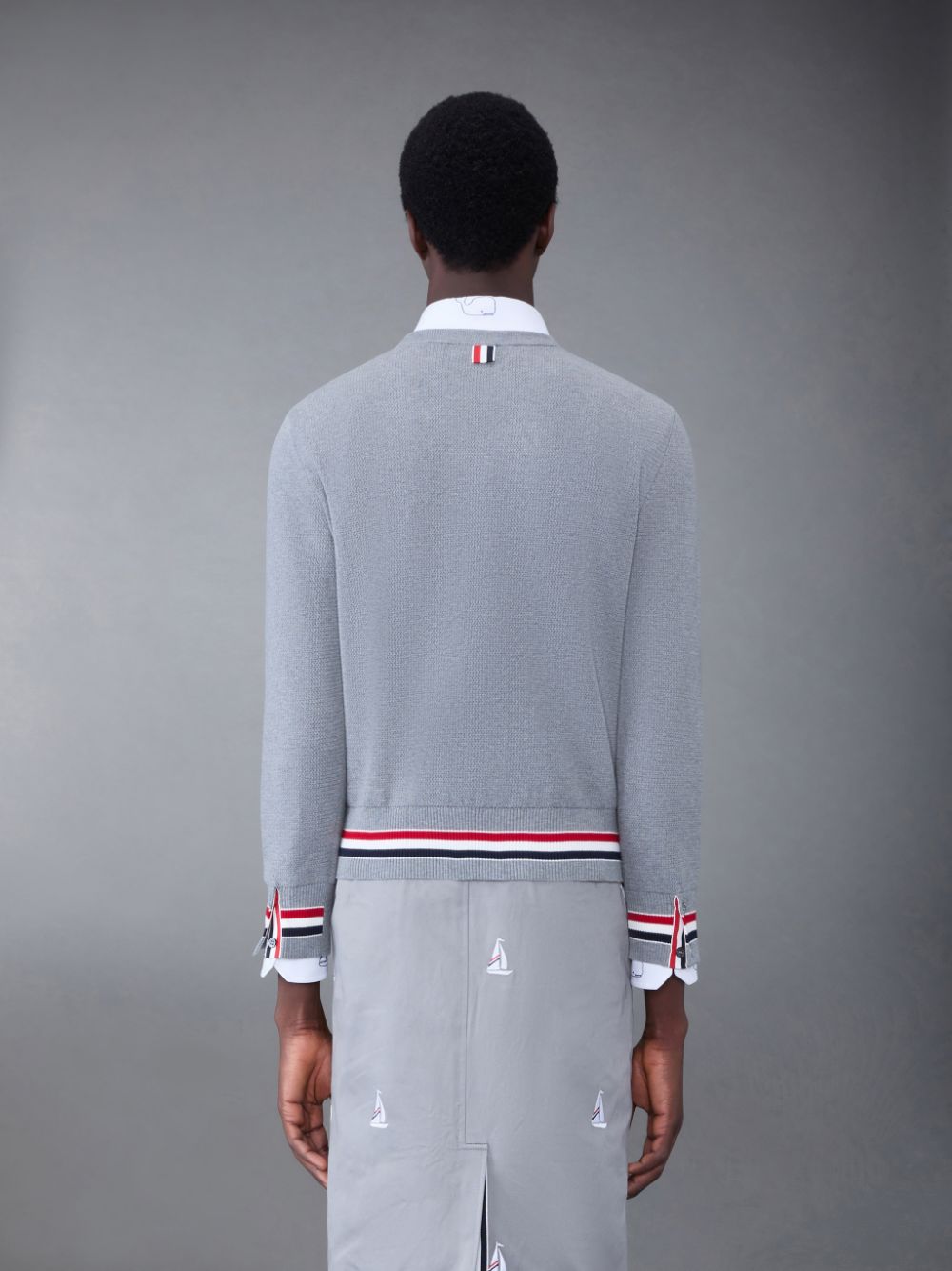 Pullover Thom Browne Textured Cotton Stripe Crew Neck Hombre Gris | WGC40D71450