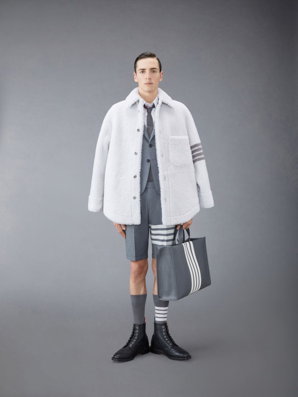 Short Thom Browne Plain Weave 4-Bar Low Rise Hombre Gris | VYG75M59587