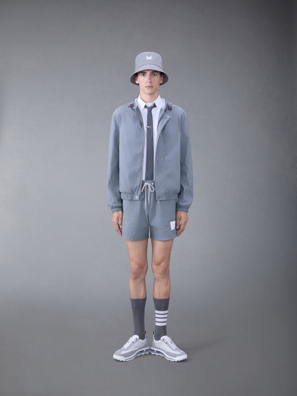 Short Thom Browne Seersucker Swim Hombre Gris | TQC71H13621