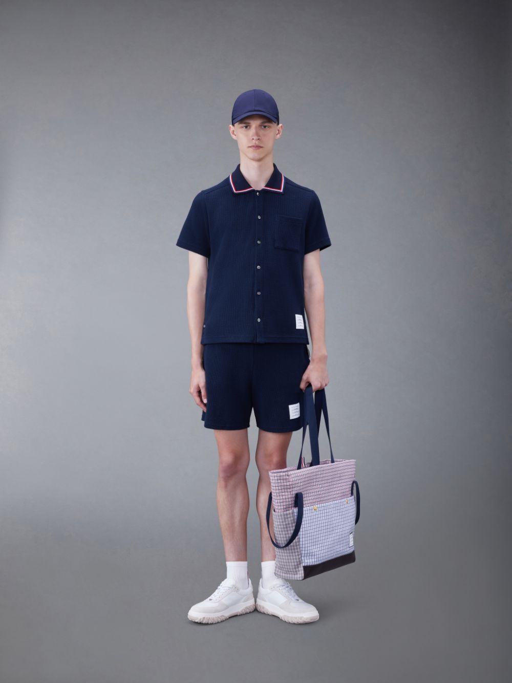 Short Thom Browne Textured Cotton Midi Hombre Azules | PLS48L15580