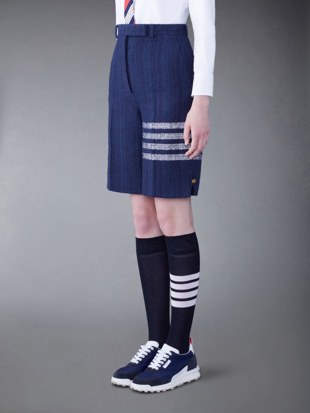 Short Thom Browne Tweed Fray 4-Bar High Waist Mujer Azules | QCL17R16814