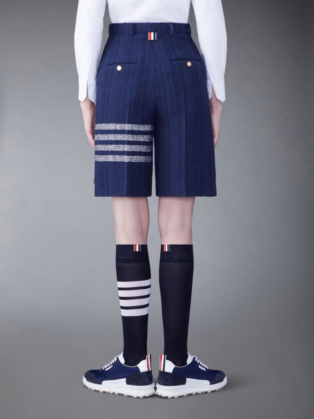 Short Thom Browne Tweed Fray 4-Bar High Waist Mujer Azules | QCL17R16814