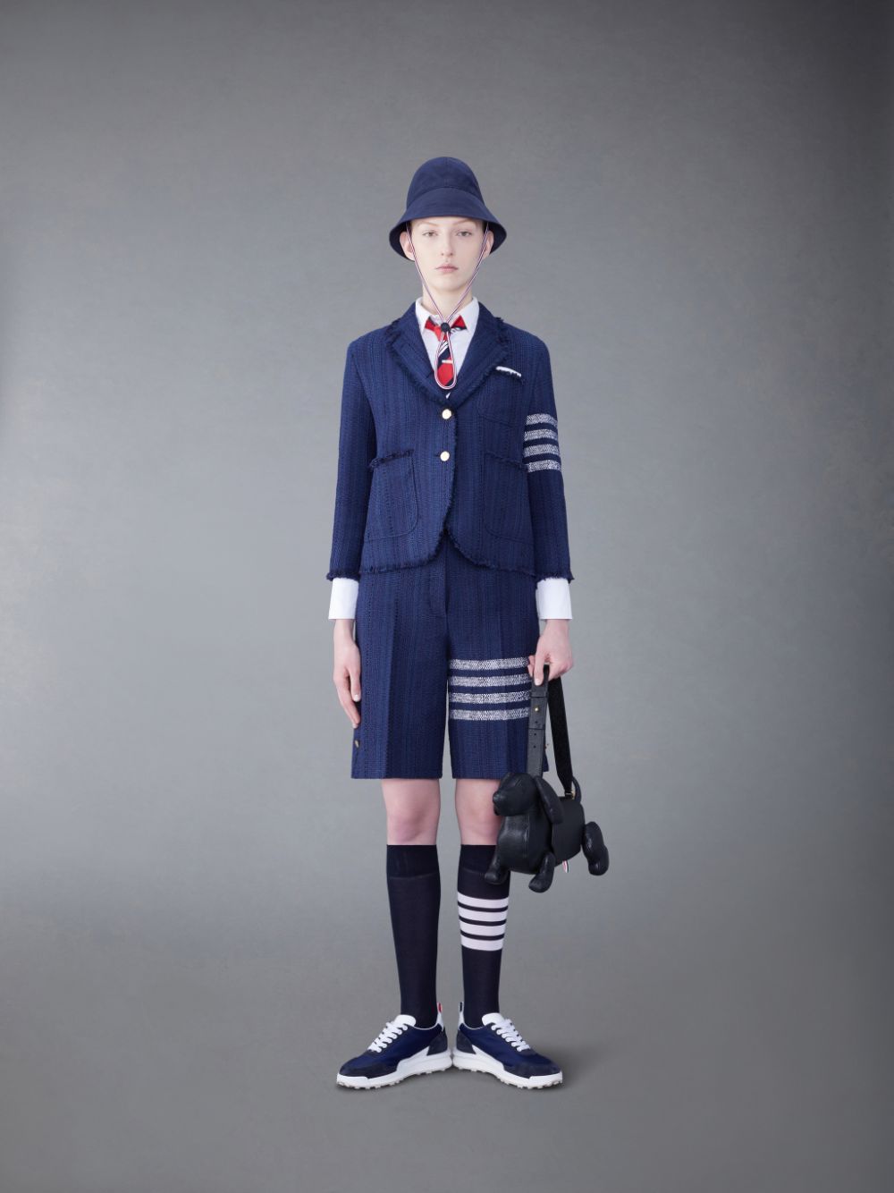Short Thom Browne Tweed Fray 4-Bar High Waist Mujer Azules | QCL17R16814