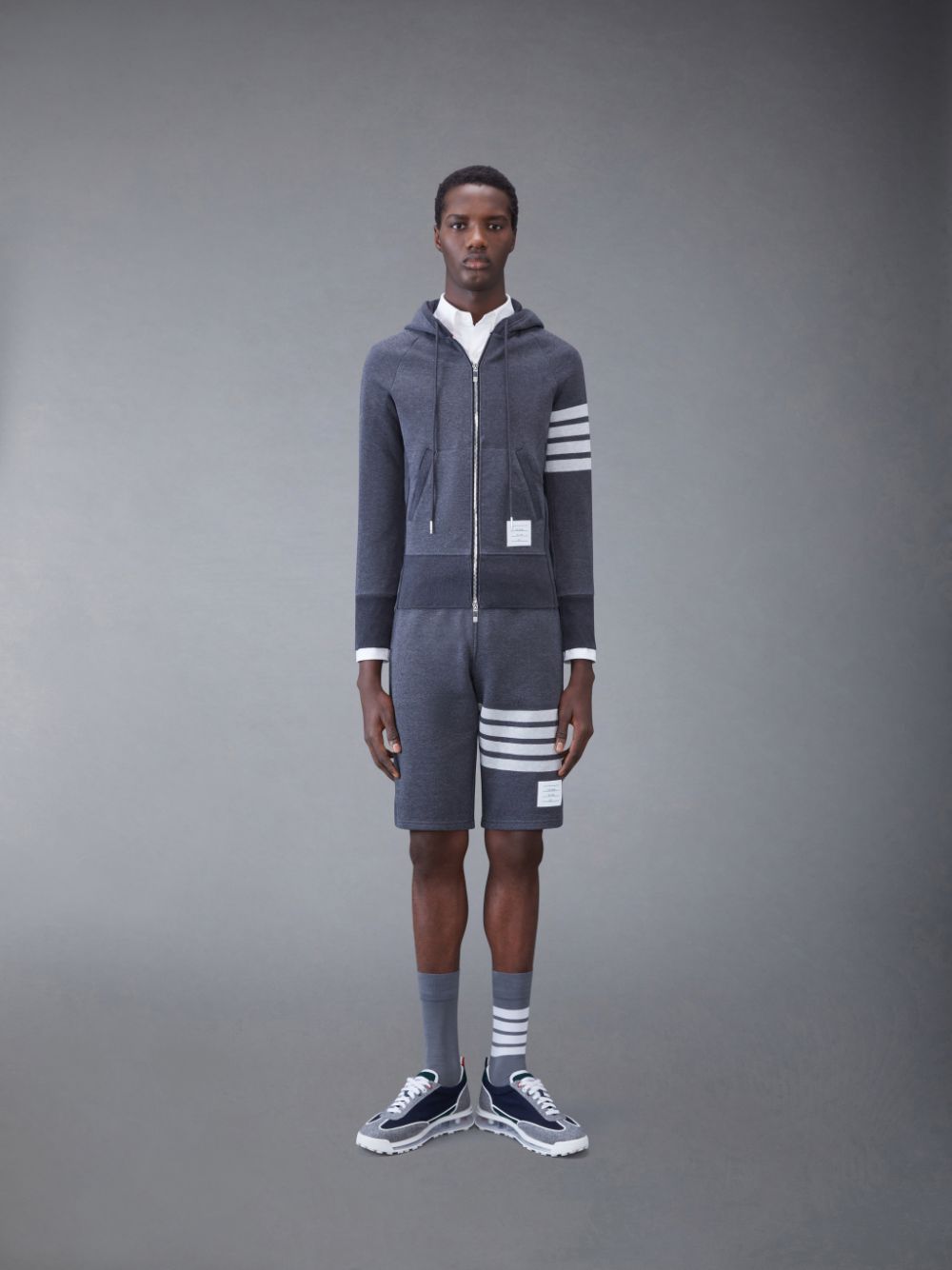 Sudadera con Capucha Thom Browne Classic Loopback 4-Bar Zip Hombre Gris | MJW79K00150