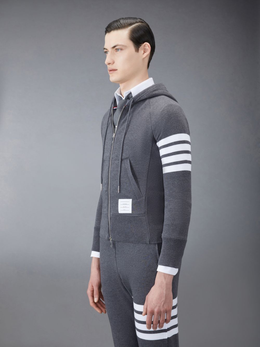 Sudadera con Capucha Thom Browne Classic Loopback 4-Bar Full Zip Hombre Gris | JKF44V87991