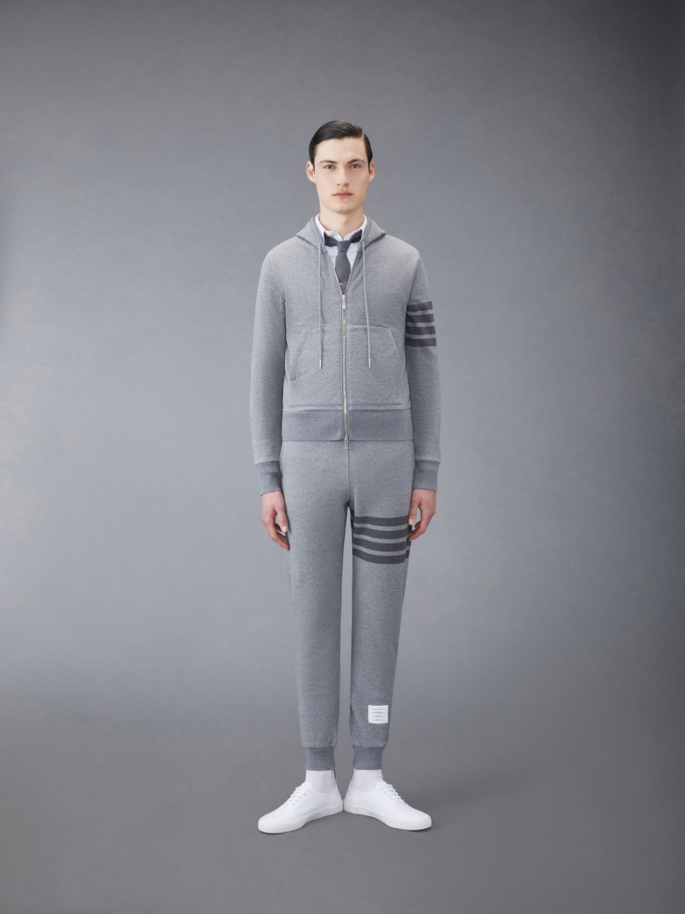 Sudadera con Capucha Thom Browne Classic Loopback 4-Bar Full Zip Hombre Gris | FPE95K59446